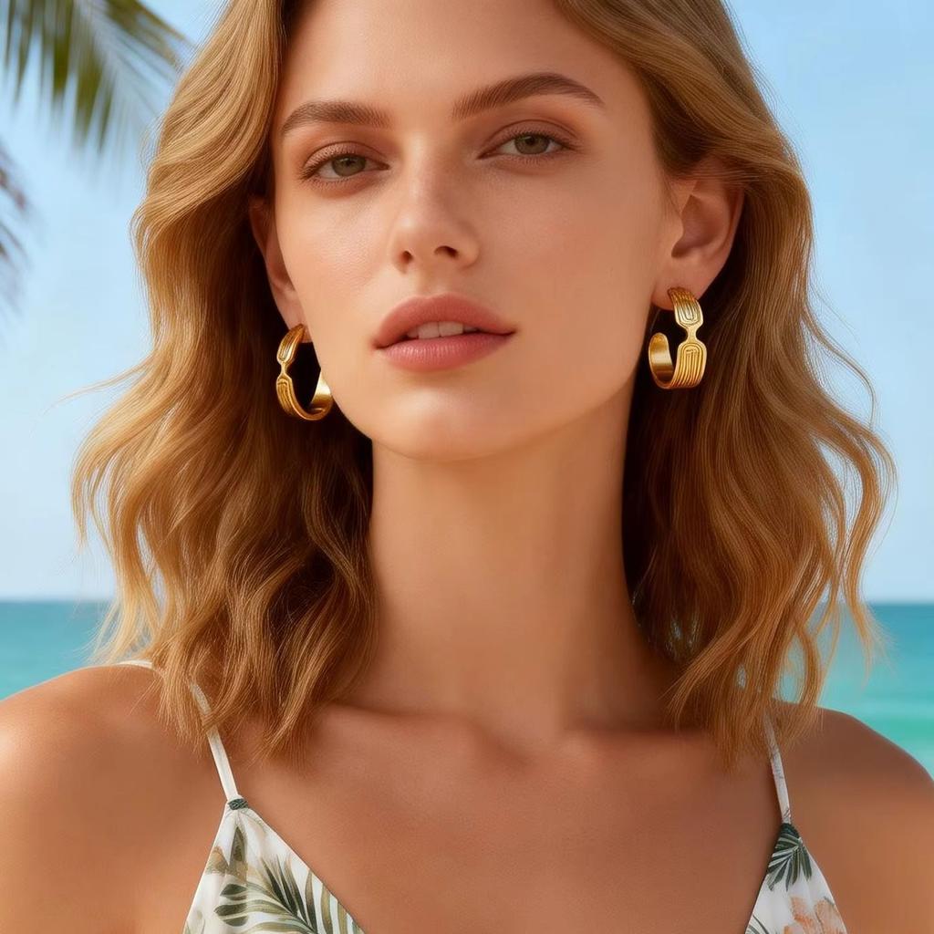 Pendientes Gruesos de Moda en Forma de C para Mujer, Aros de Acero Inoxidable Texturizados, Pendientes Huggie Llamativos Vintage Accesorios de Fiesta Regalo