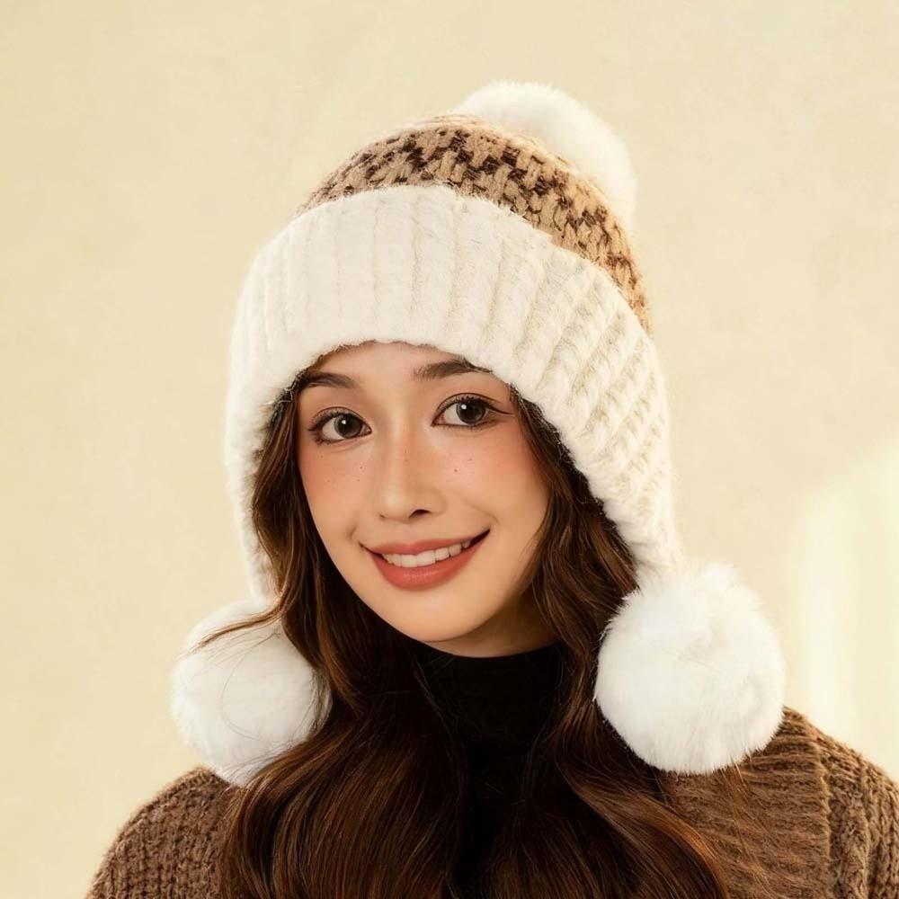 Cute Style Knit Beanie Hat Fleece Lined Winter Earflap Cap Jacquard Pullover Bonnet Students