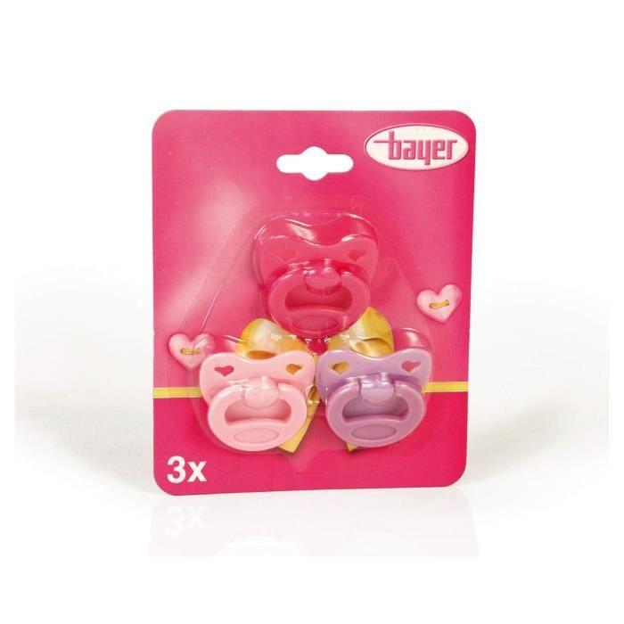 Set de tétines pour poupées - bayer - 79104 - rose - mixte - 3 tétines incluses