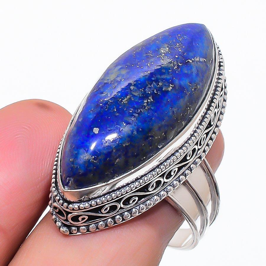 Natural Lapis Lazuli Gemstone 925 Sterling Silver Jewelry Ring Size 10 h4N83