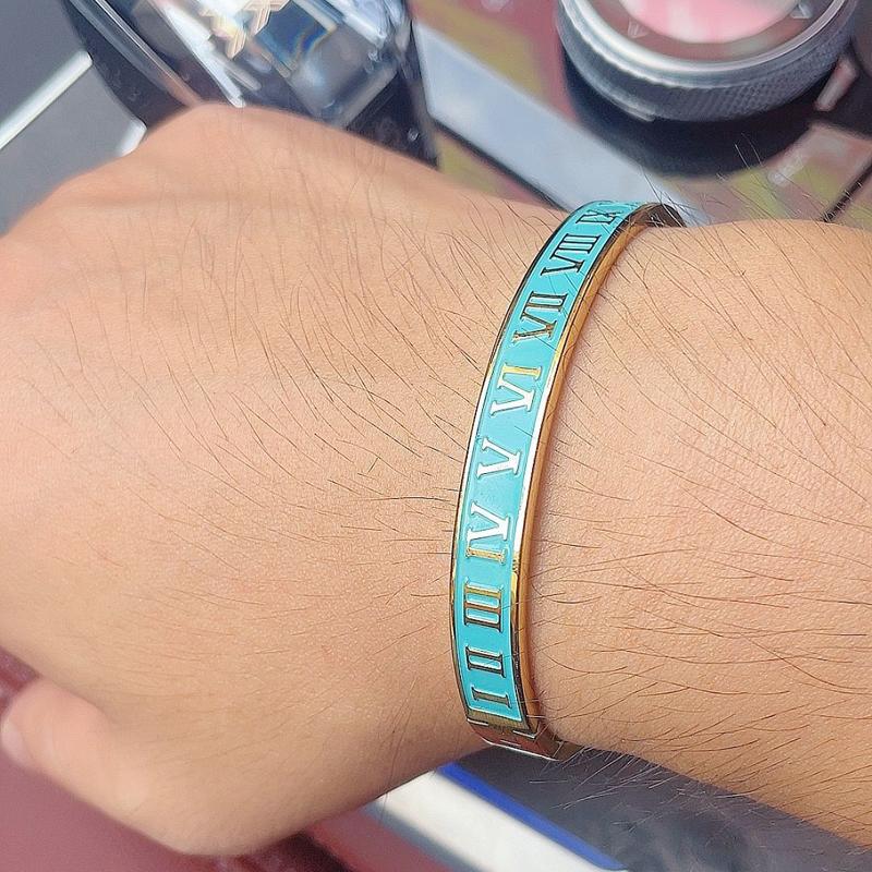 Manchette de Luxe Rétro Vintage Bracelets en Acier Inoxydable Pour Hommes Manchette à Émail Bleu Chiffres Romains Bracelet de Couple Bijoux