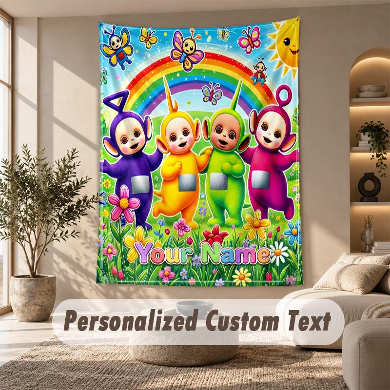 Teletubbies Tapestry, Personalized Custom Text, Wall Hanging Tapestry For Living Room Home Wall Decor