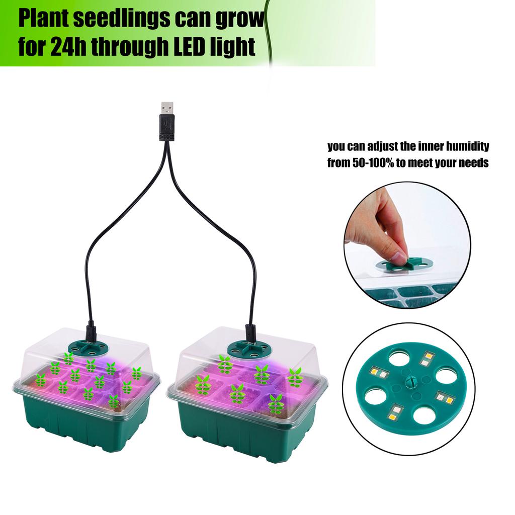 6 Cells Breathable Germination Box Mini Greenhouse Nursery Planter Vegetable Flower Succulent Cultivation Pot LED Growing Light