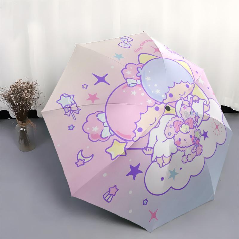 1pc Little Twin Stars Pastel Artwork Umbrella with Plastic Handle, Suitable for All Seasons Outdoor YUSAN467