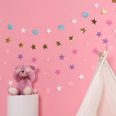 Bandera de Puntos Estrellados, Bandera de Papel para Fiesta, Estrella de Cinco Puntas Decoración Arreglo para Cumpleaños Infantil Ceremonia de Graduación, Flores Latte