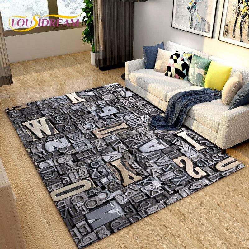 3D Letter Number Retro Nostalgia Area Rug,Carpet Rug for Living Room Bedroom Sofa Doormat,Kids Play Crawling Non-slip Floor Mat