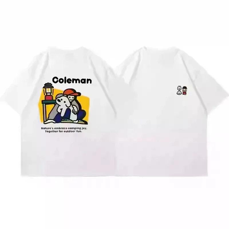 

C0leman Fashion Casual Short Sleeve T-shirt Printed Fun Men Women Summer New Show Outdoor Couple Clothes Retro Tee Tops 4XL