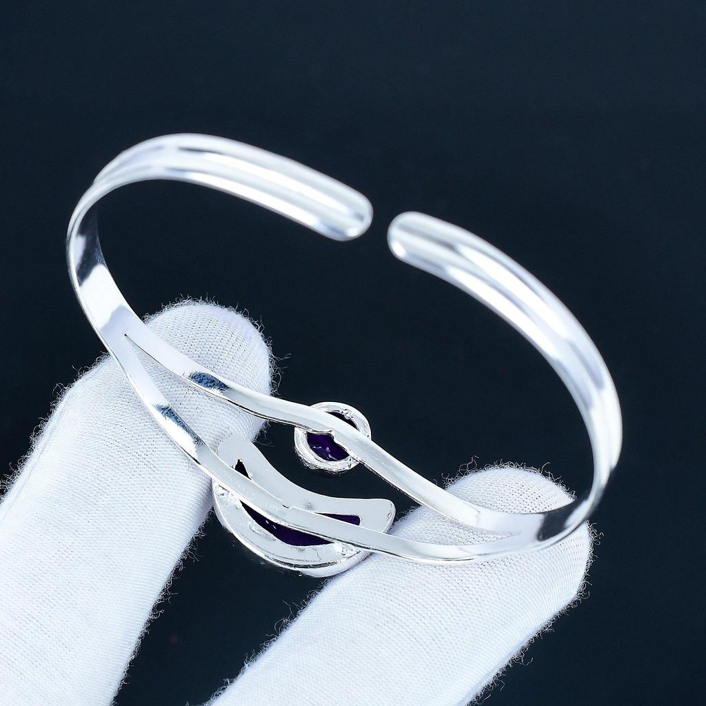 Beautiful Amethyst Gemstone Handmade Cuff Bangle 925 Sterling Silver Cuff Bangle, Amethyst Bracelet For Wife, Unisex Bangle, Valentine's Day Gift