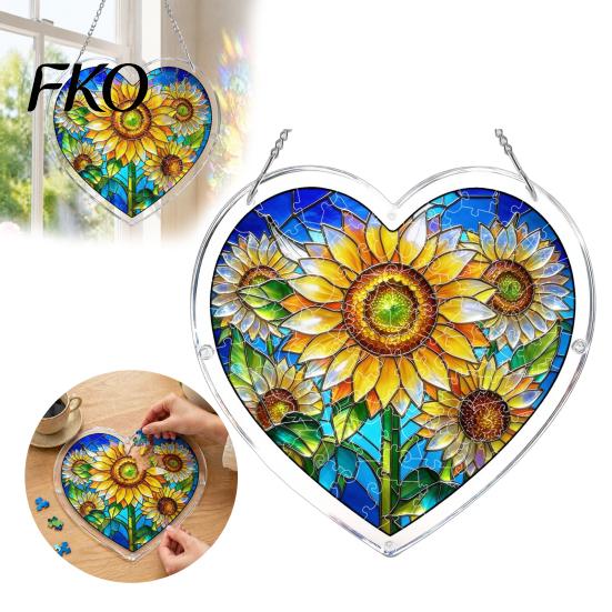 DIY Stained Glass Craft Acrylic Puzzle Suncatcher, Colorful Window Hanging Pendant, Heart Shape Style Sun Catcher Decoration, Ideal for Home