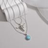 Fashionable Lake Water Turquoise Animal Cow Pendant Double Layer Necklace for Men and Women Trend Exquisite Leisure Jewelry