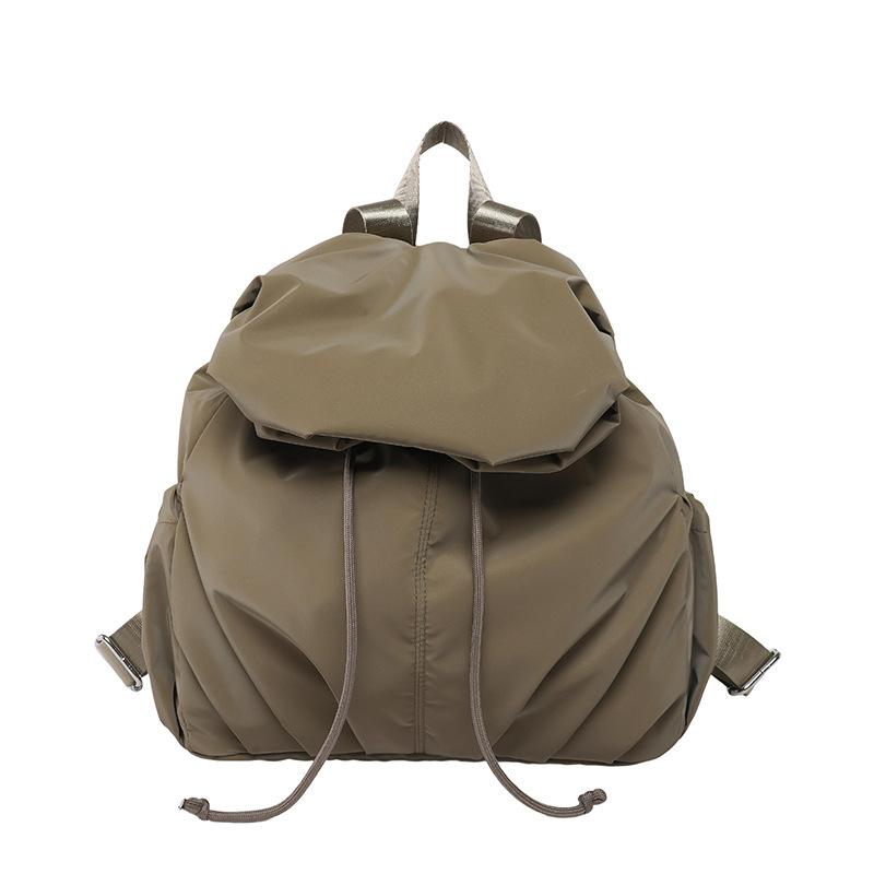 Schoolbag Korean Version Niche Solid Color Pleated Travel Backpack Women 1011 New College Students Class Schoolbag Commuter Small Backpack