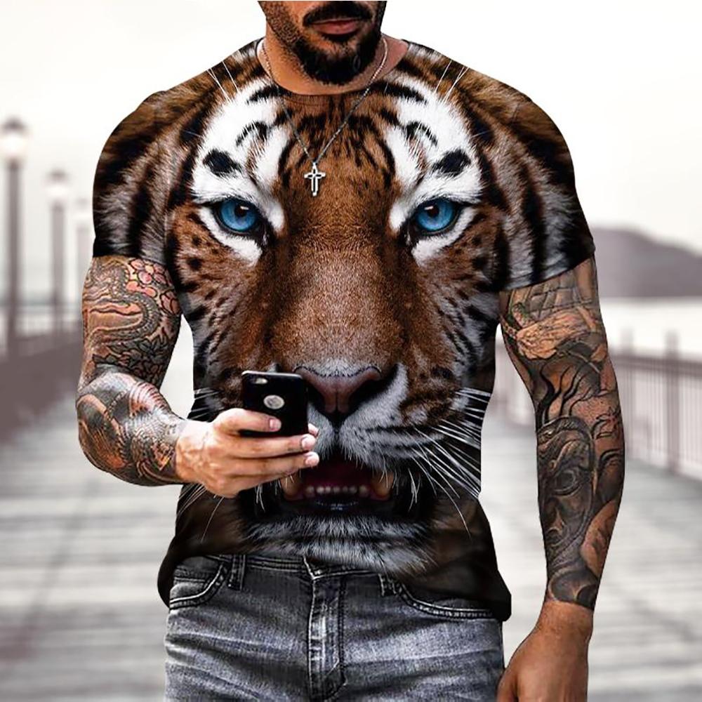

Summer T-shirt Top 3D Tiger Print Men s T-shirt Casual Animal Pattern T-shirt Street Quick drying Fashion Large Size Clothes 6XL