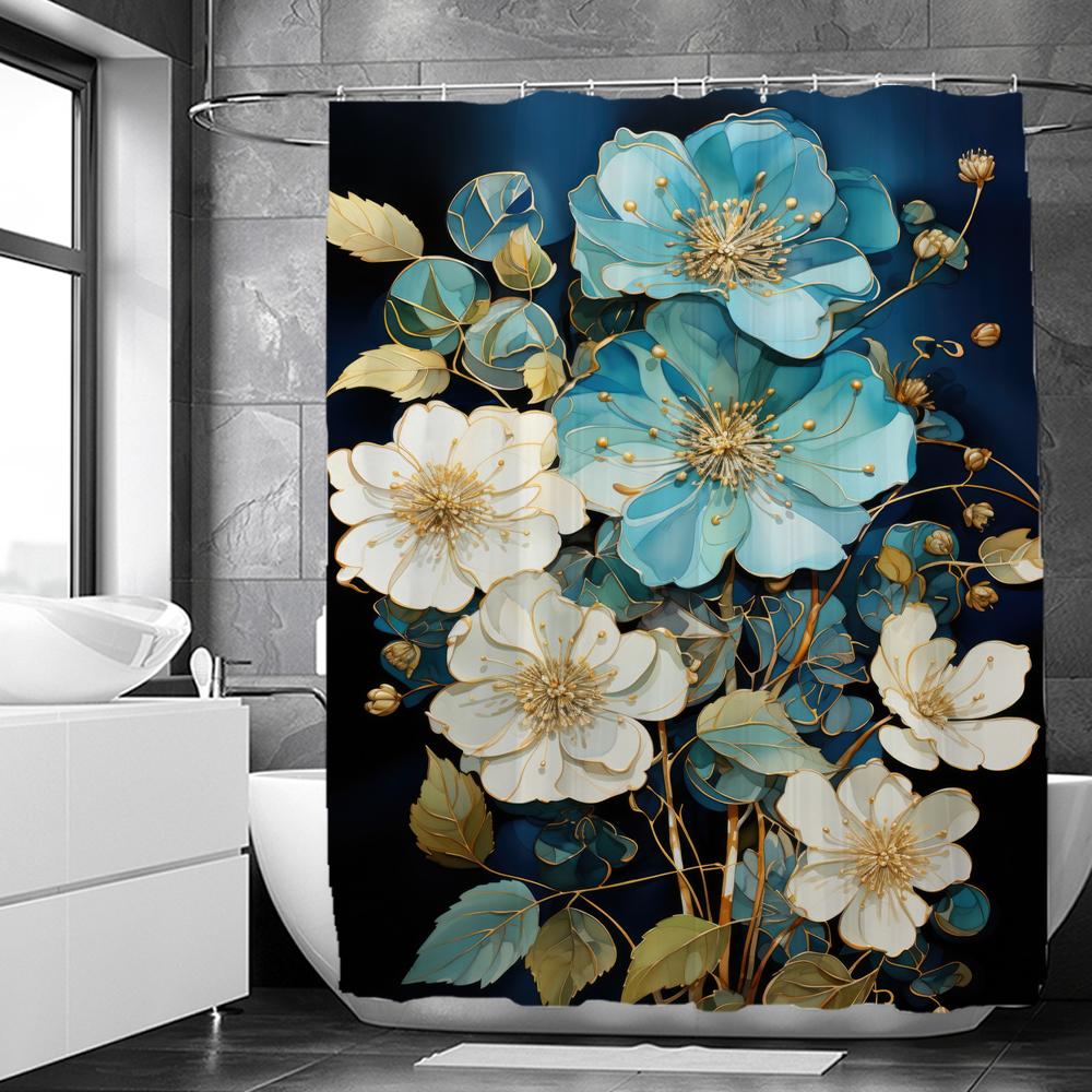 Perdea de duș cu flori acuarelă, imprimeu, modern, nordic, minimalist, material poliester, decor pentru casă, perdele de baie cu cârlige