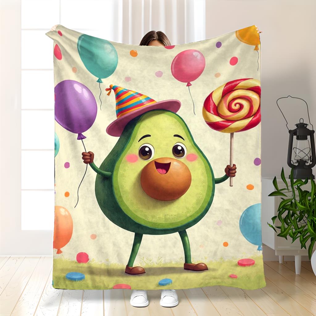 

Avocado and balloon patterns Flannel printed blanket suitable for all seasons suitable for living room office sofa and travel 75x100cm