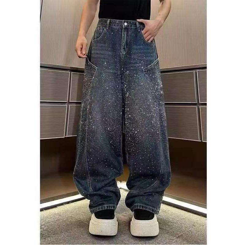 Studded Denim Wide Leg Jeans Men