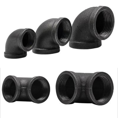 New Black Pipe Fittings Malleable Iron 1/2'' 3/4'' 1'' Plumbing Pipe Joint Elbow Threaded Decor Furniture