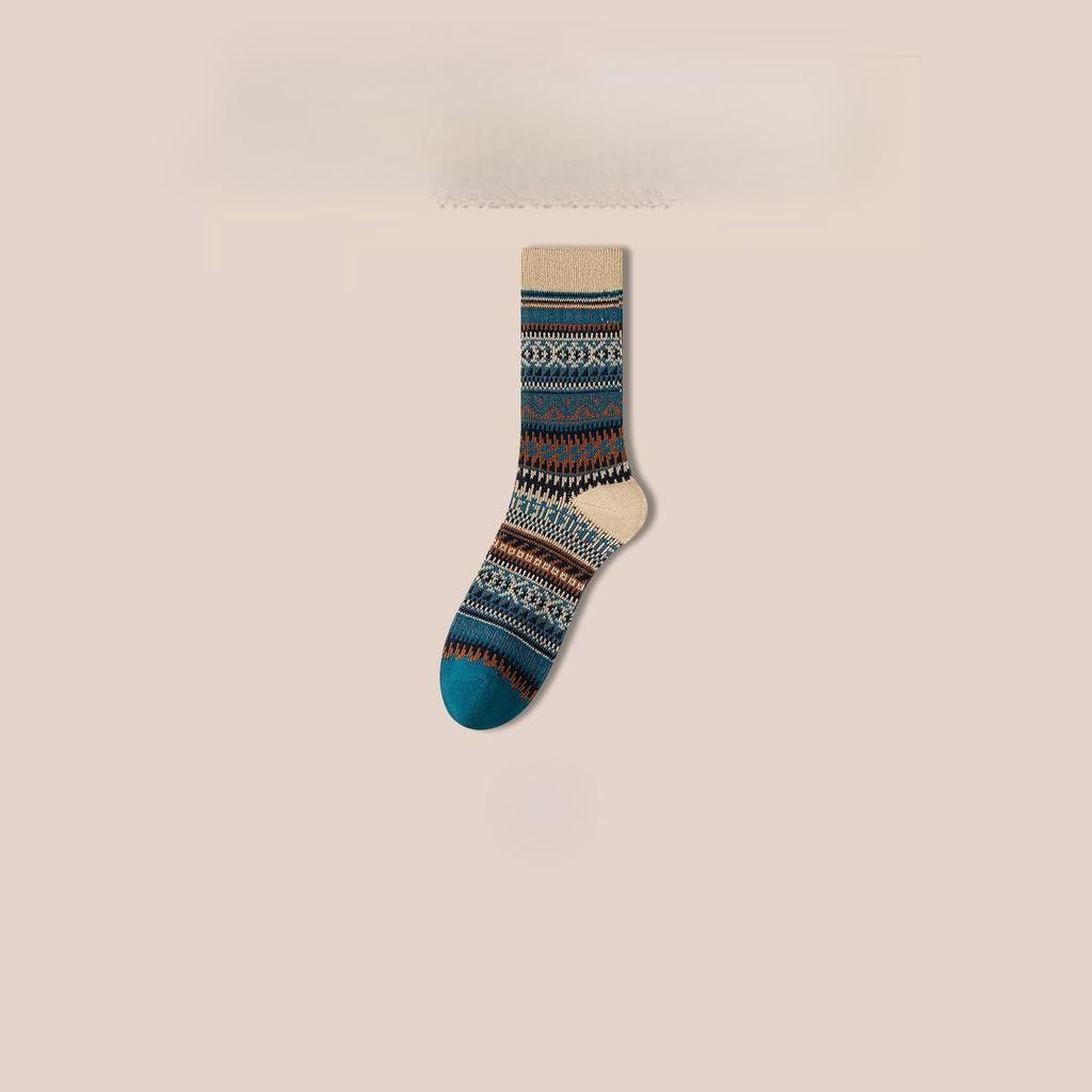 Men's mid-calf ethnic-style fleece and thickened long socks for warmth in winter, spring and autumn, long calf cotton socks