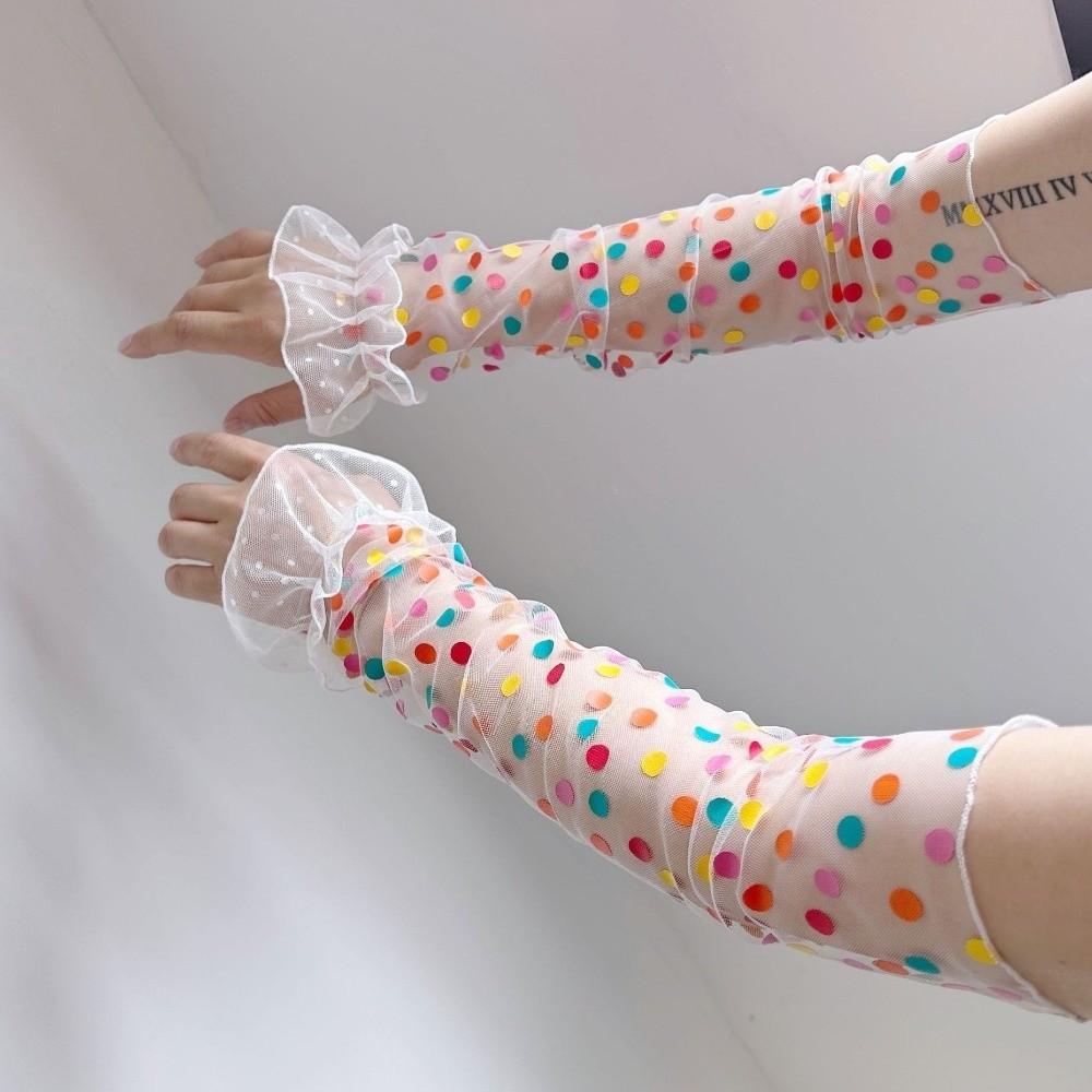Breathable Lolita Arm Sleeves Bow Bridal Gloves Lace Mesh Sunscreen Sleeves Summer