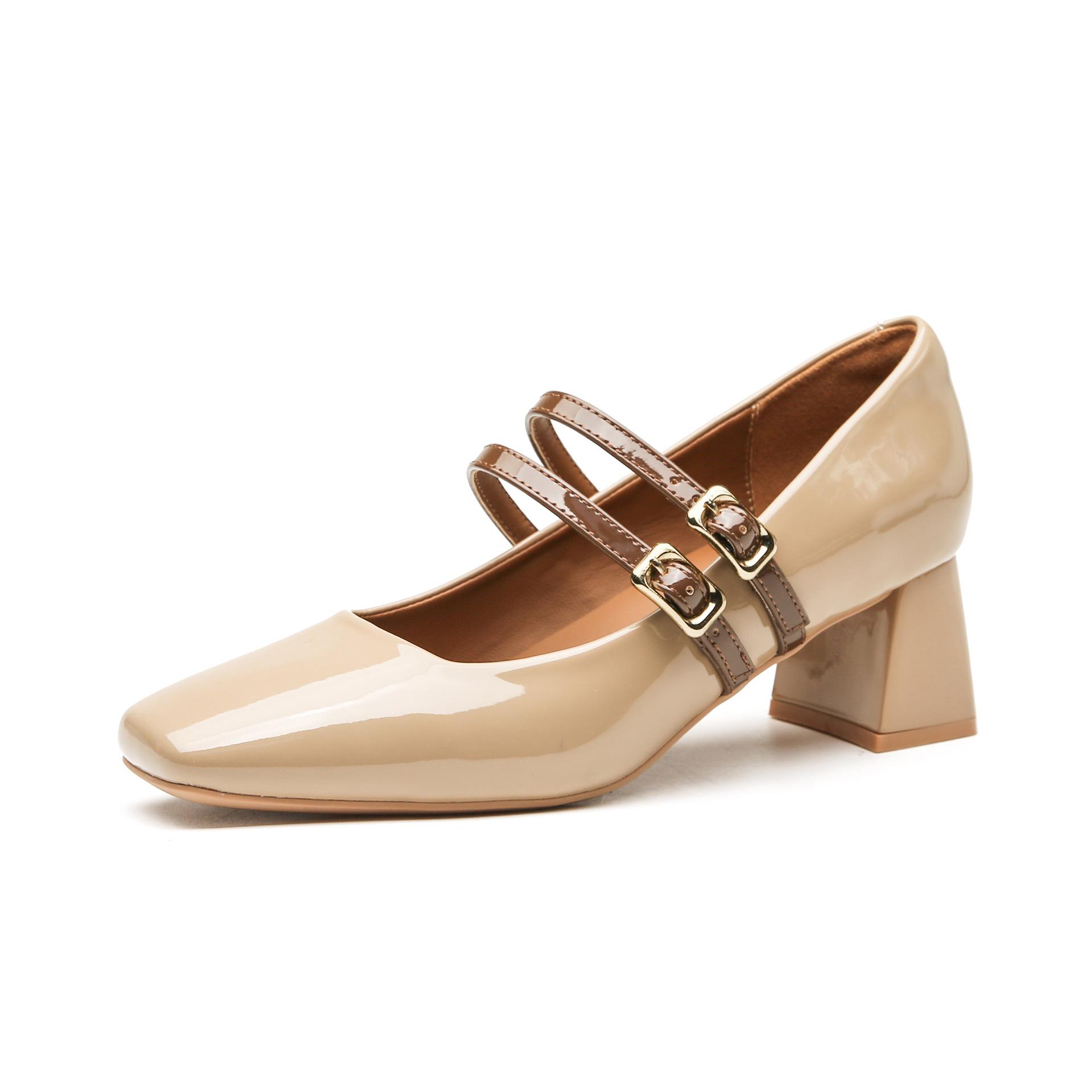 

592-1 French Hepburn style small leather shoes 2025 new light mouth apricot temperament thick heel women s shoes Mary Jane single shoes 40 абрикосовый