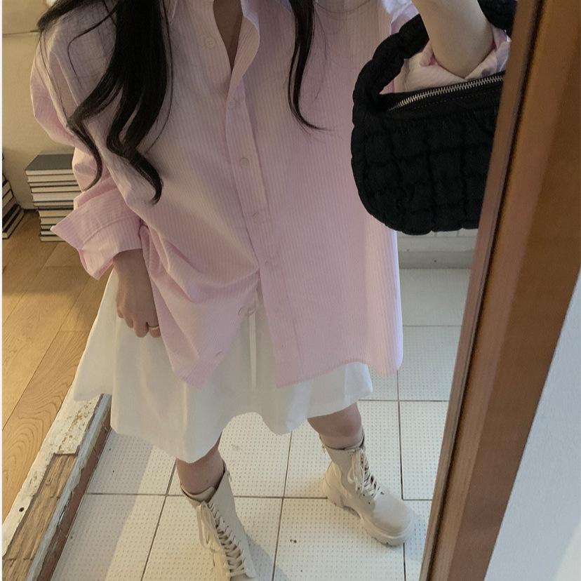 2026 Korean INS Style Women's Loose Striped Long Sleeve Shirt for Early Spring/Autumn