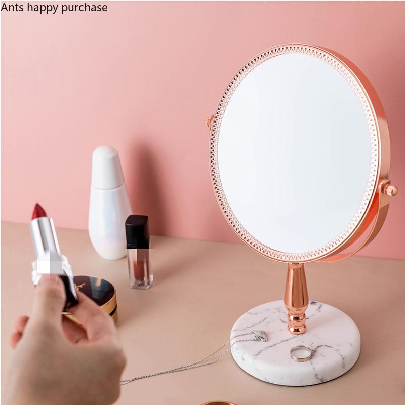 Miroir de Maquillage en Résine Métal Miroir Double Face Miroirs Décoratifs Accessoires Décoration Maison Rotation à 360 Degrés Miroirs de Vanité