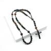 Natural Stone Turquoise &Tiger-eye Beads Cross Pendant Necklace Bohemia Colorful Bead Necklace Beads' Color Is Random