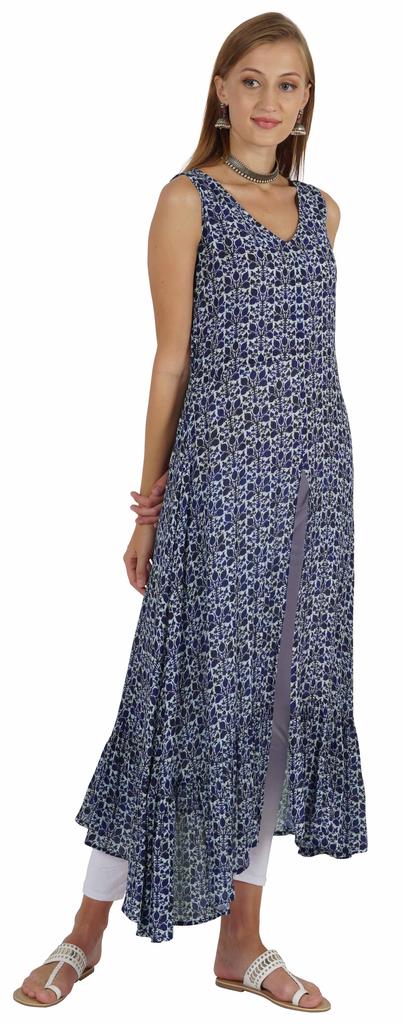 Phagun Indo Western Printed Flared Kurti For Womens Sleeveless Indian Traditional