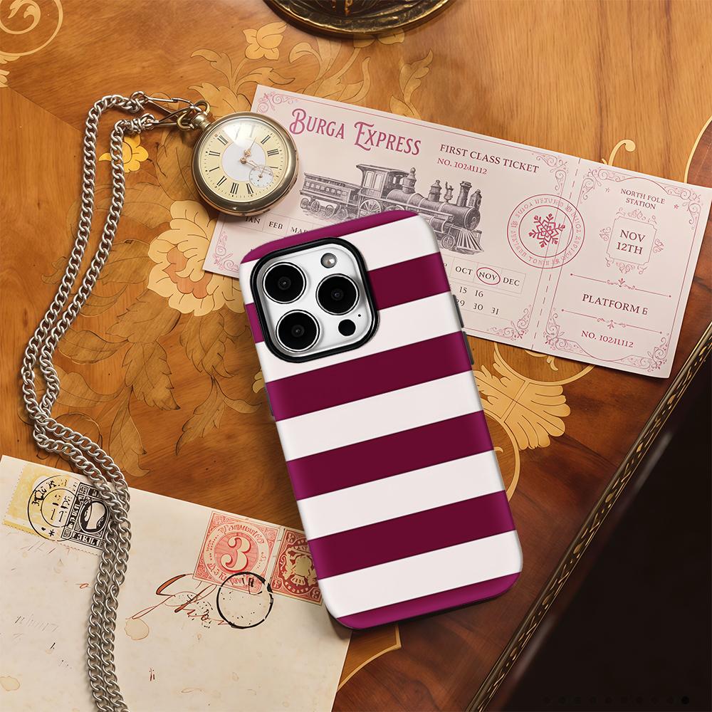 Burgundy White Stripe Phone Case for IPhone 16 15 14 13 12 11 X XS XR XSMAX 7 8 Pro Max Plus Double-layer Back Cover