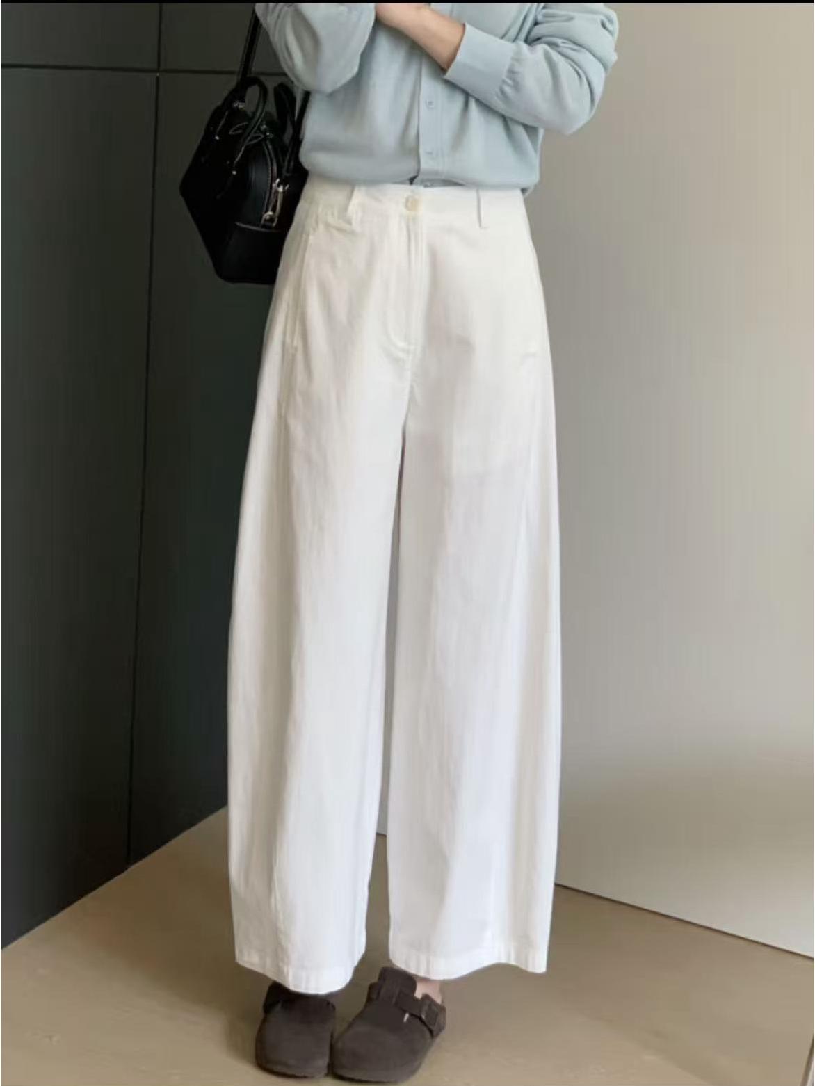 

Spring Arrival Lyocell-Cotton High-Waist Slimming Tapered Wide-Leg Cropped Casual Pants for Women Large белый