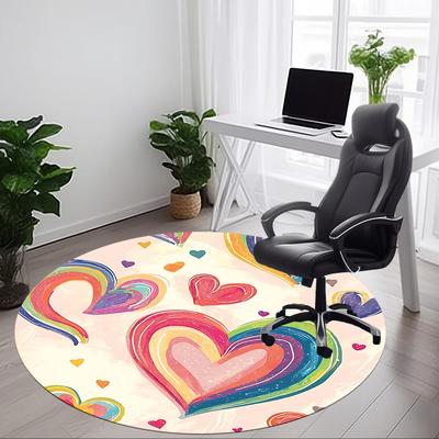 1pc Rainbow Hearts Decor Office Round Rug, Non-slip, Soft and Durable Office Rug for Interior Decoration, Perfect for Office, Beautiful Decoration Yy2