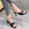 Women High Heels Slippers 2025 Summer New Fashion Square Toe Flip Flops Sandals Design Open Toe Slingback Slides Female Pumps