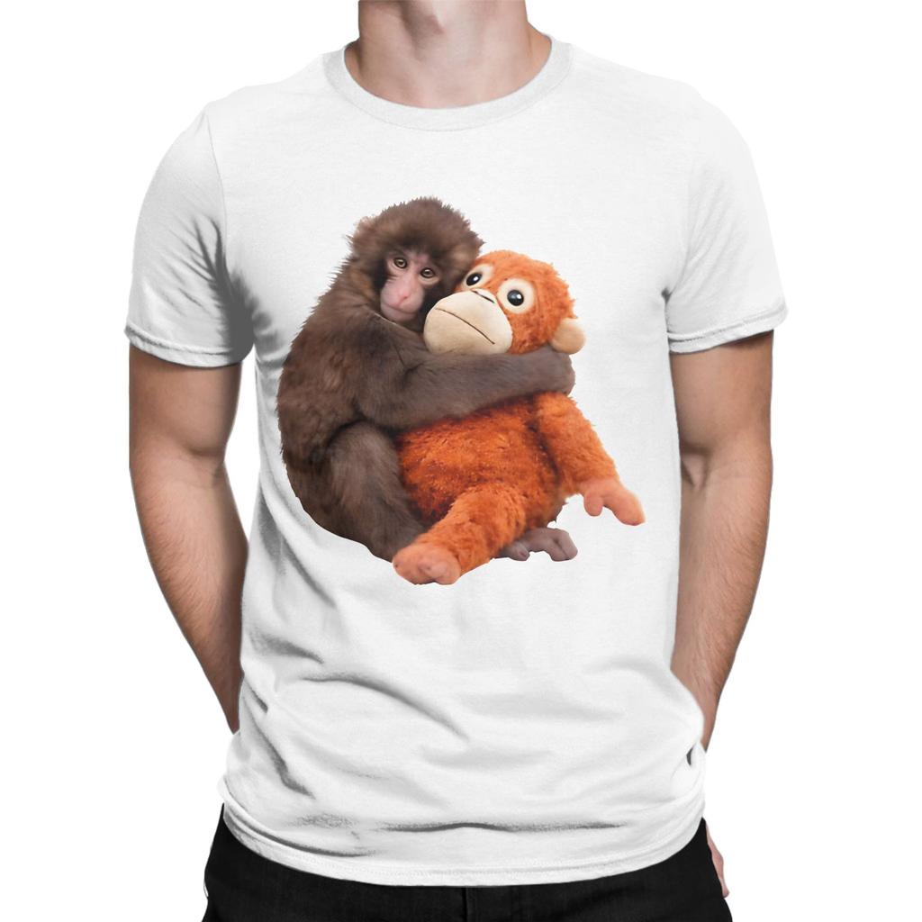 Classic Novelty 100 Cotton Tshirt Cute Monkey Hugging Plush Tees Tops For Unisex