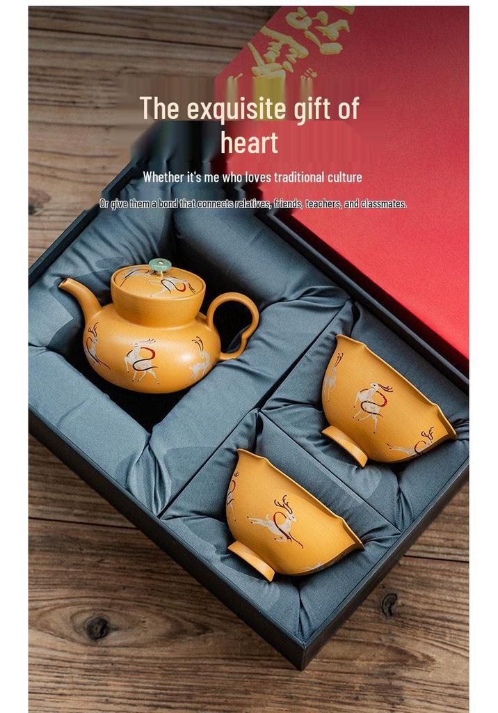 Elegant Duan Ni Purple Clay Teapot & Two Cups Set - High-End Tea Brewing Gift Box Souvenir