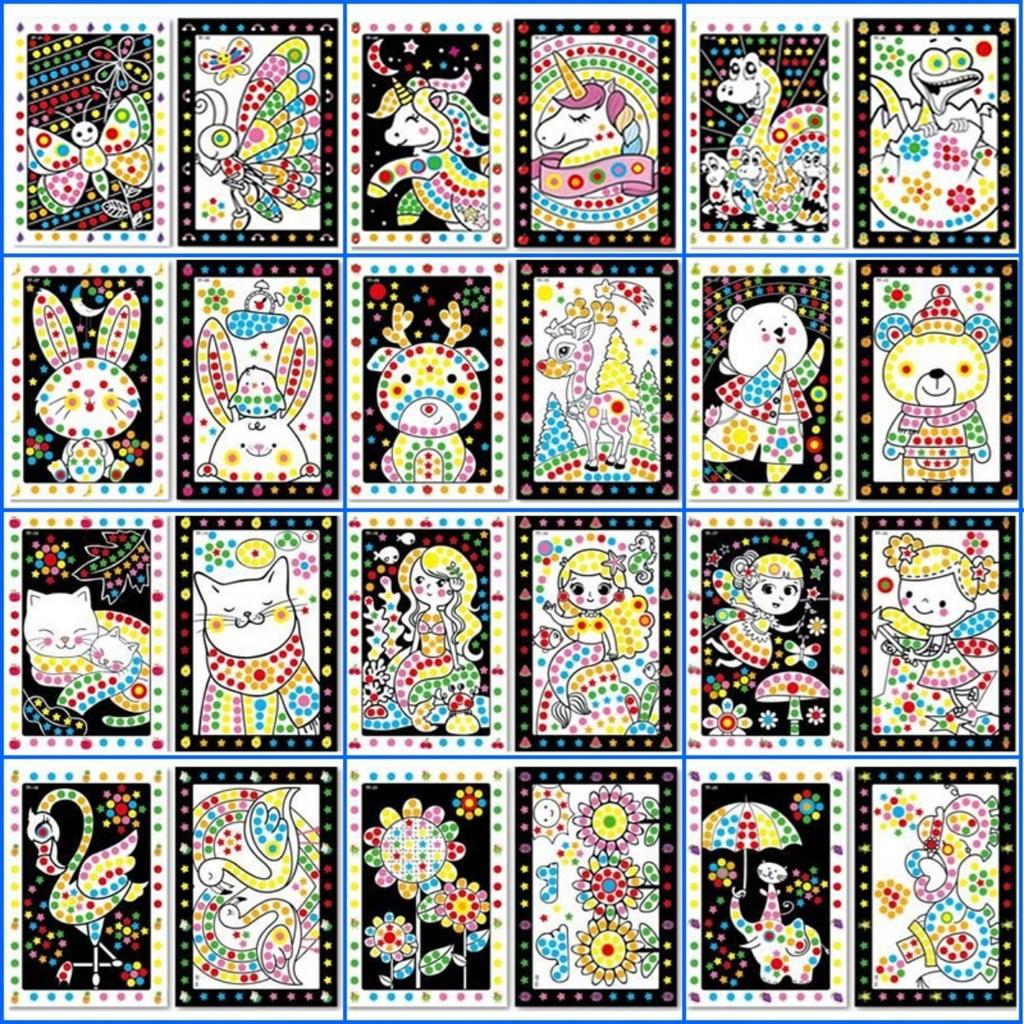 10 Sheets/Lot Funny Puzzle Dot Stickers For Kids Cute Cartoon Animal Drawing Mosaic Sticker Children Early Educational Patience Training Toys