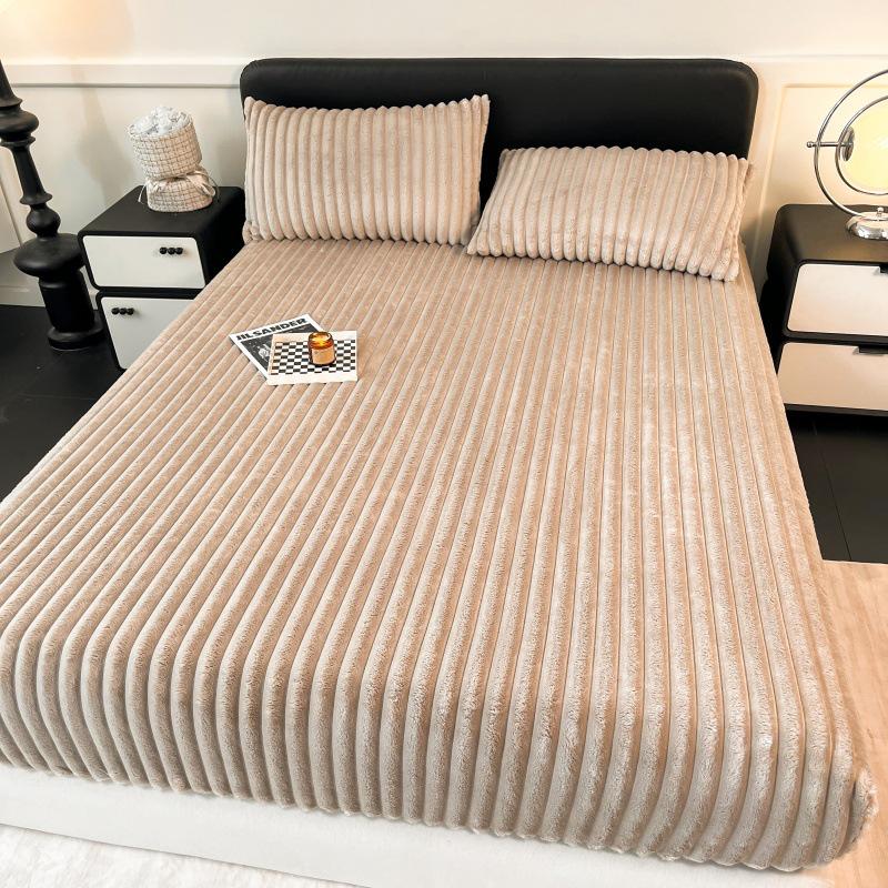 Hautfreundliches doppelseitiges Fleece-Spannbettlaken mit Kordelzug - Dickes Milchsamt Unifarbe Tagesdecke.