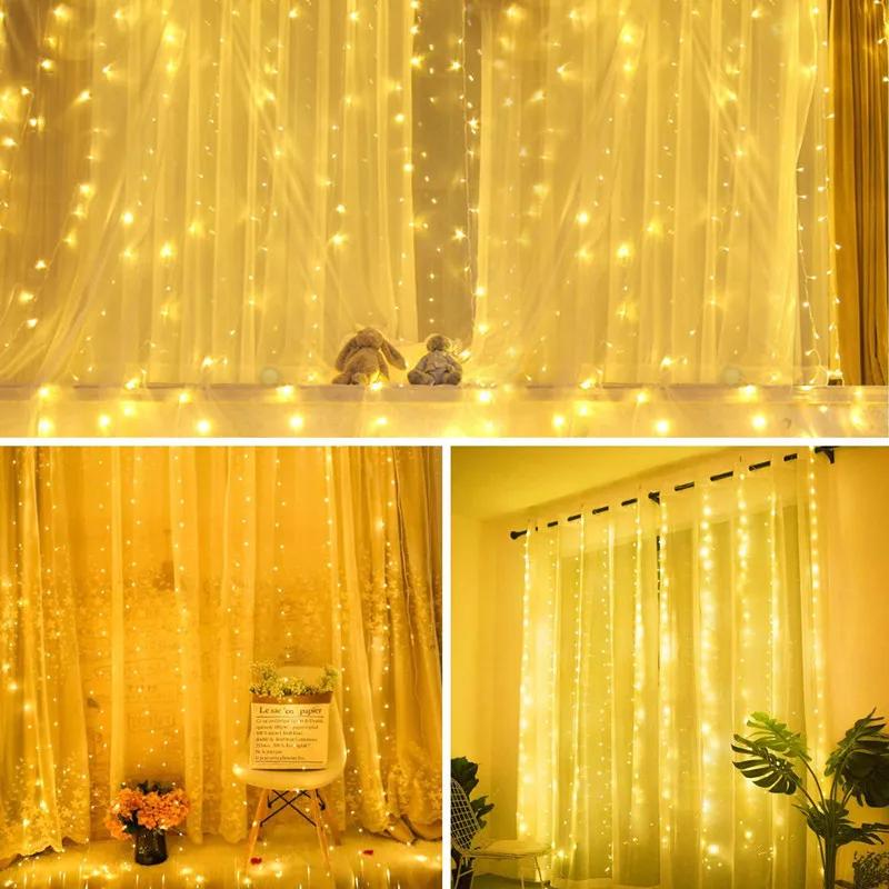 3x3m Curtain Garland on The Window USB Power Fairy Lights Festoon with Remote New Year Garland Led Lights Christmas Decor