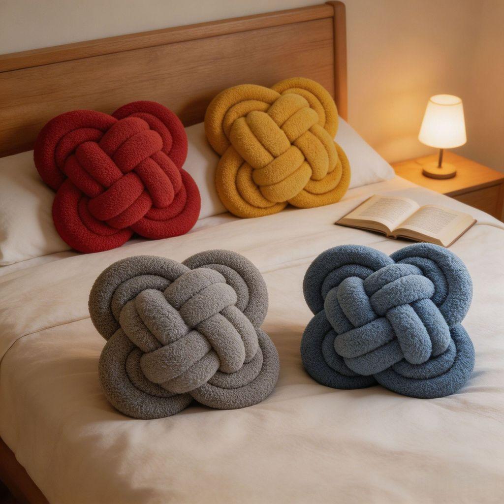 Knoten-Kissen mit Lammwollbezug für moderne Wohnkultur