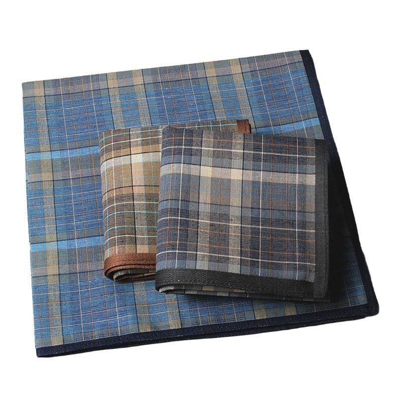3Pcs 40x40cm 100% Cotton Retro Plaid Checkered Printed Old Men Handkerchiefs Square Towels Wedding Tea Party Favors
