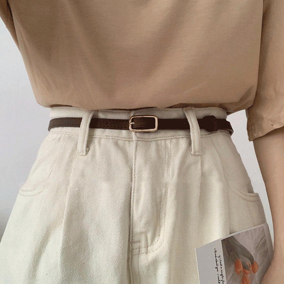 

Женский ретро черный кожаный ремень - Универсальный, простой, тонкий дизайн для брюк, юбок, костюмов и джинсов кофейный