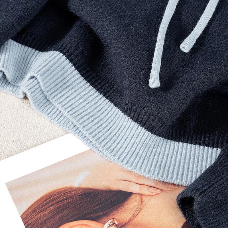 Women's Color-block Hooded Faux Two-piece Sweater