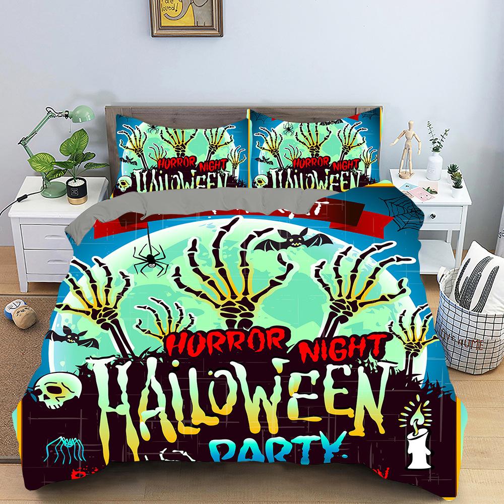 3D Halloween Bedding Set Pumpkin Ghost Quilt Cover Pillowcase 2/3 Pieces AU/DE/EU/US Full Size Soft and Easy To Clean Bedroom Decoration