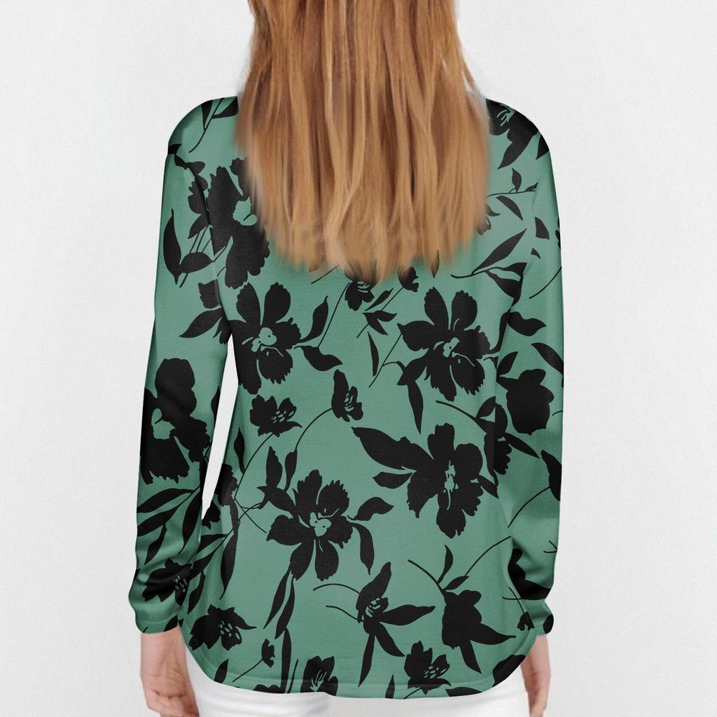 Women's Loose Casual Flower Printed Round Neck Long Sleeved T Shirt Top Pullover Long Sleeved Sweatshirt