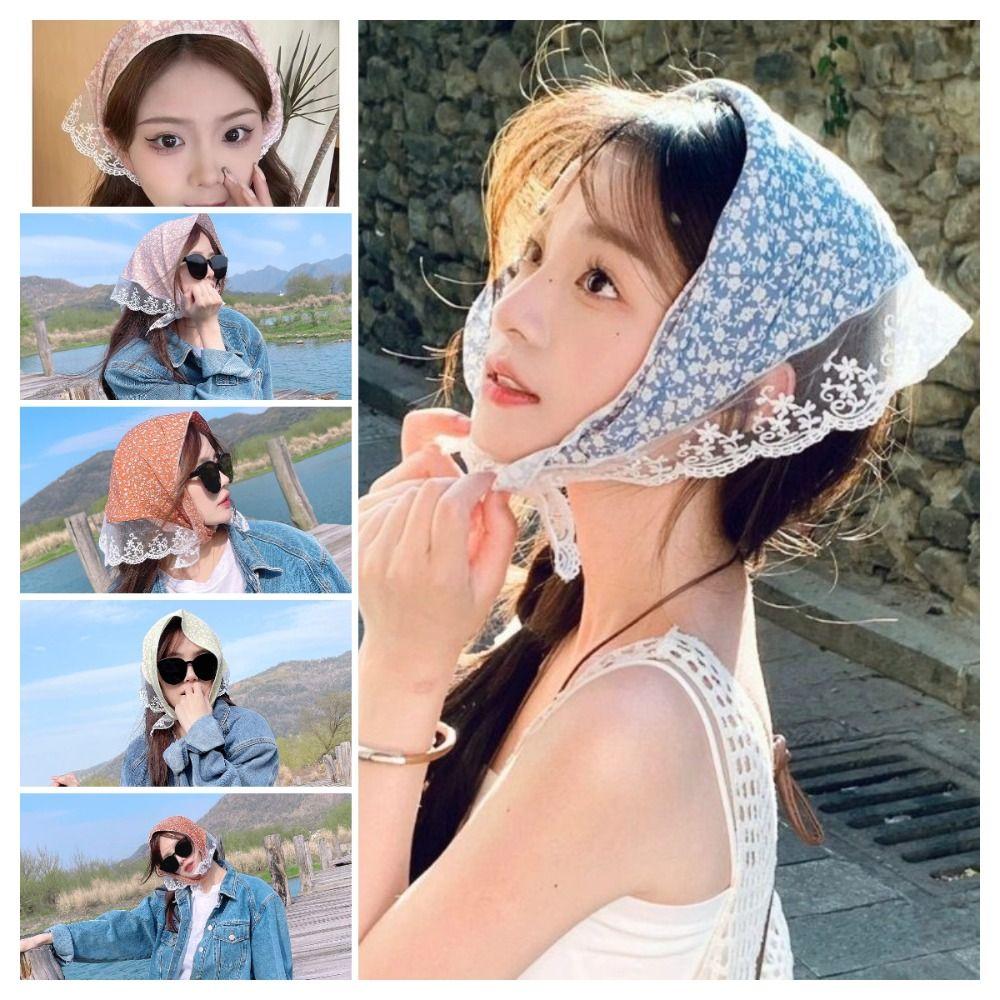 

Lace Triangle Scarf Countryside Style Headscarf Sweet Patchwork Scarf Girl