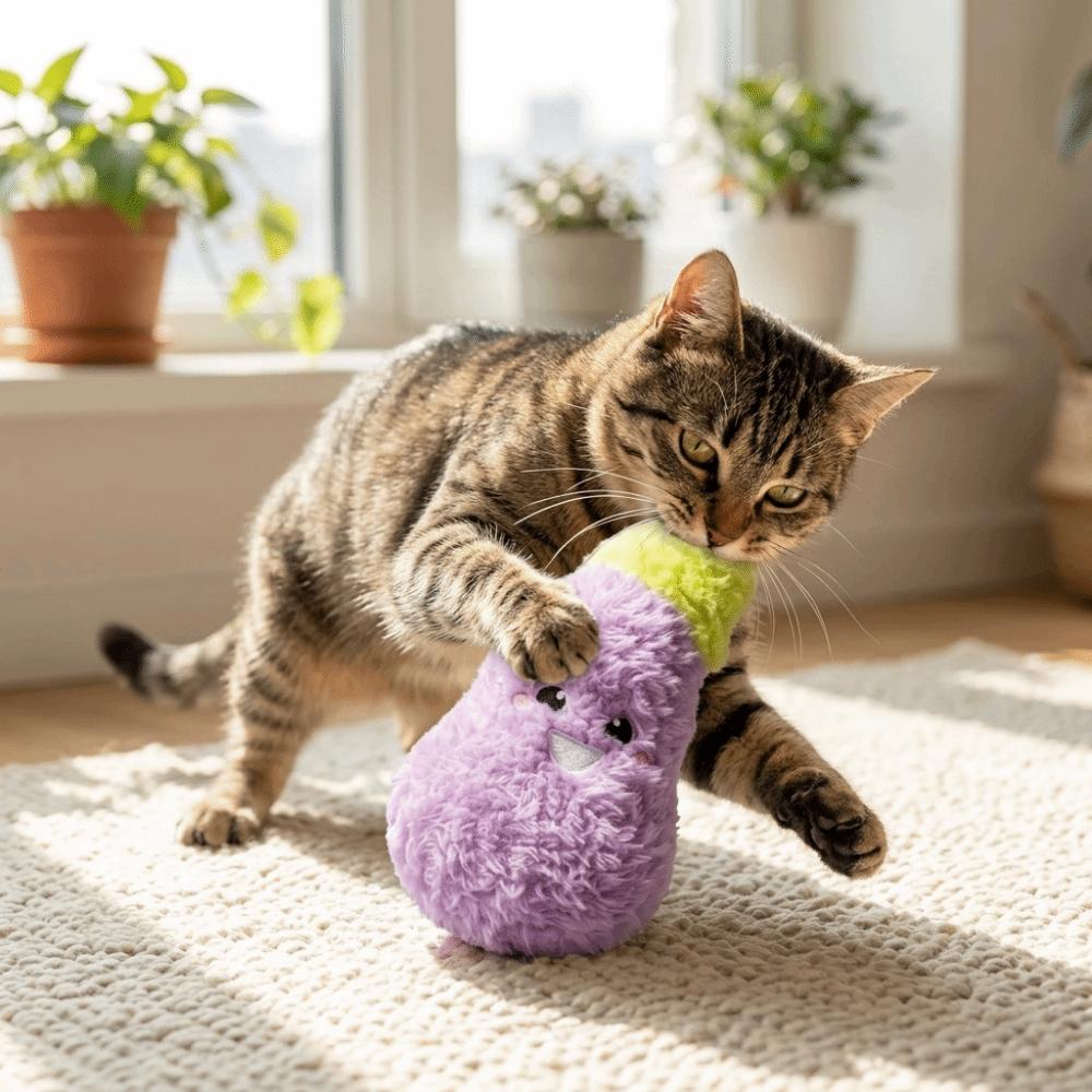 Eggplant Shaped Squeaky Dog Toys Adorable Interactive Cat Toys Cat Teaser Toy Entertainment