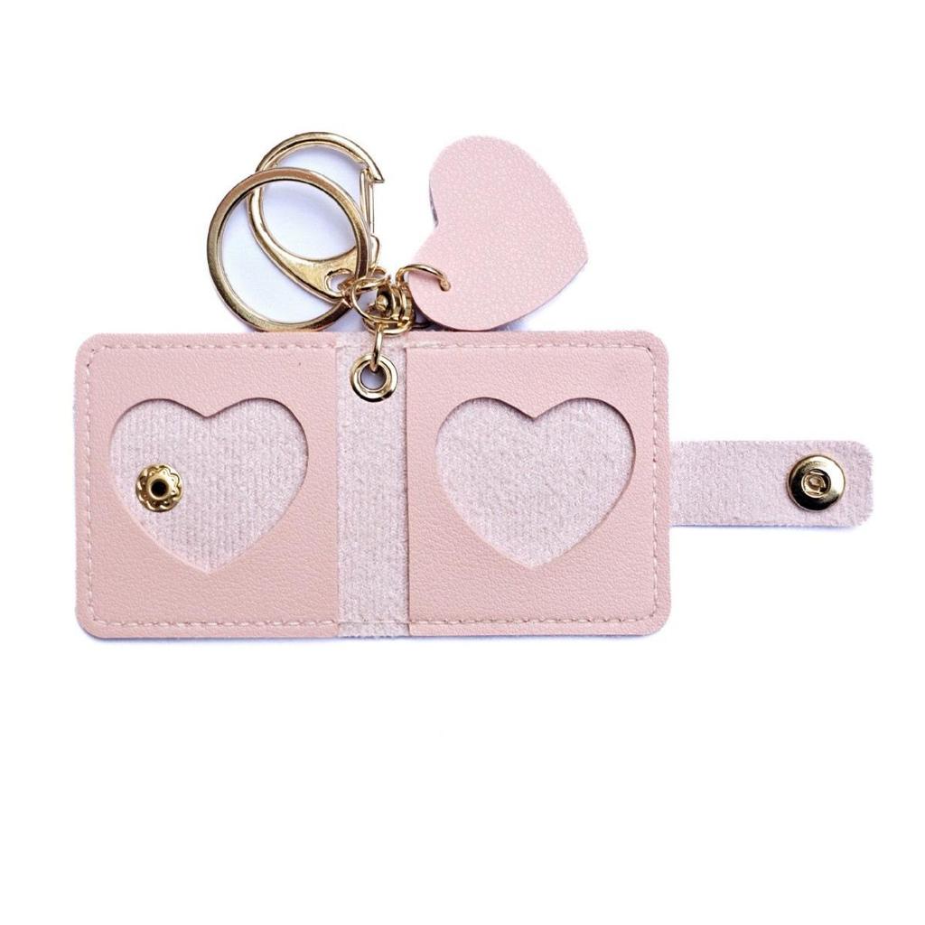 Korean Style Heart Photo Storage Keychain Leather Case for Mini Couple Photos