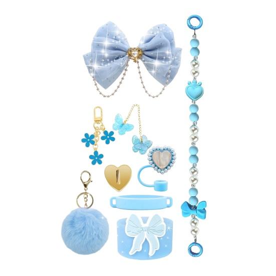 1 Set Tassenhülle Funkelnde Strasssteine Schleife Plüschball Dekoration Kunstperlen Lanyard Tassenzubehör mit Silikonboden-Schutz