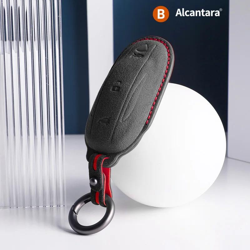 

Interior Mouldings Alcantara For Tesla Model 3 X S Y Car Key Case Auto Accessories Remote Keychain Suede Buttons Shell Protector