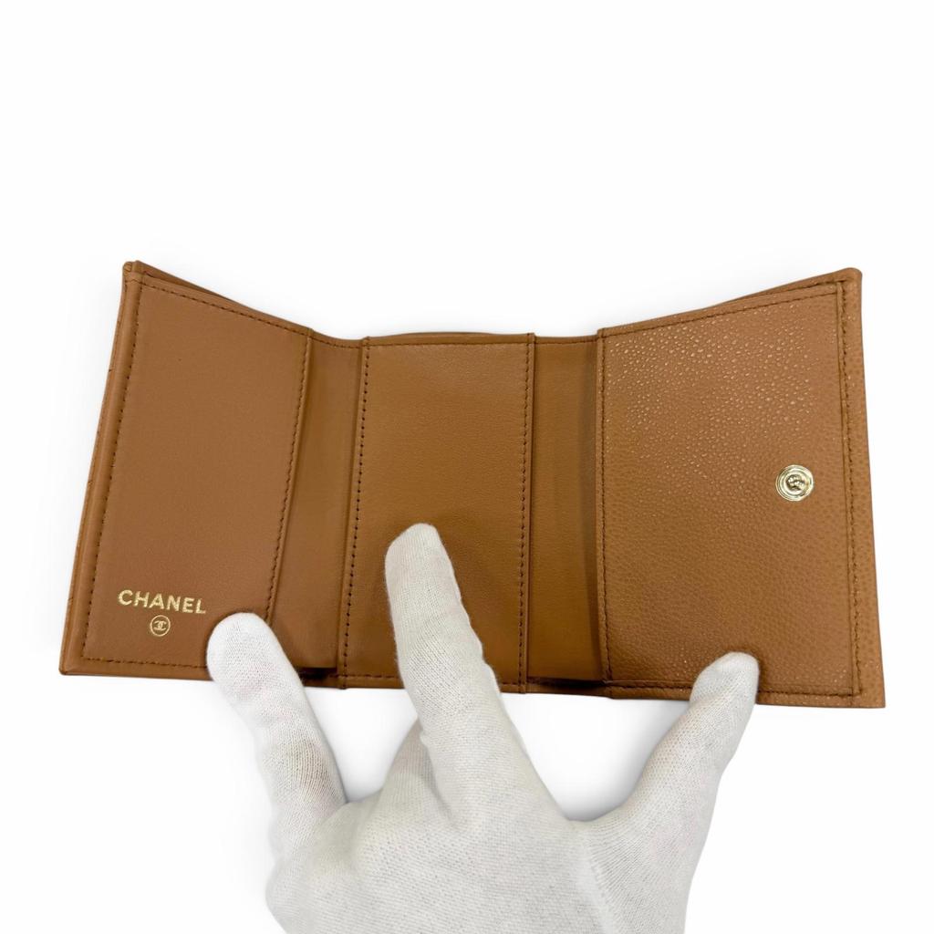 Pristine CHANEL Classic Small Flap Wallet COCO Mark Matrasse Brown AP0230 Used