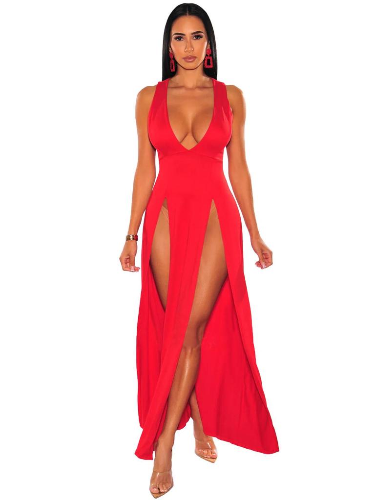 2023 Sommer Mehrfarbiges Tiefes V Schlitz Bandagenkleid - Damen Langkleid für Nachtclubs