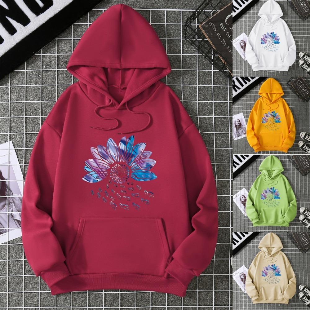 Real shot new foreign trend pattern printing spring and autumn loose casual fashion women's hooded sweater